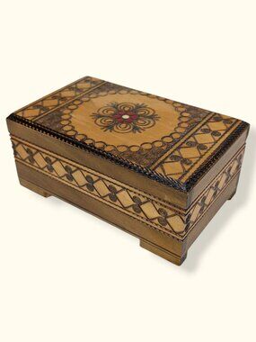 Hand-Painted Carved Floral Wooden Trinket Box